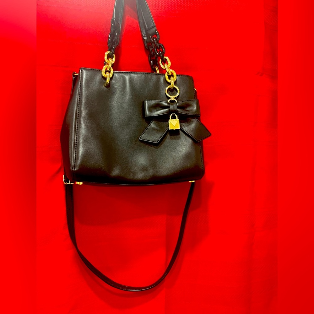 Michael Kors Cynthia Small North South Satchel Black Bag Bow